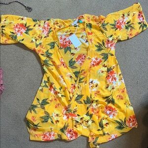 NWT Floral Yellow Kimono Cardigan